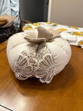 Shabby Chic Style Fabric, Canvas, And Lace 12" Pumpkin